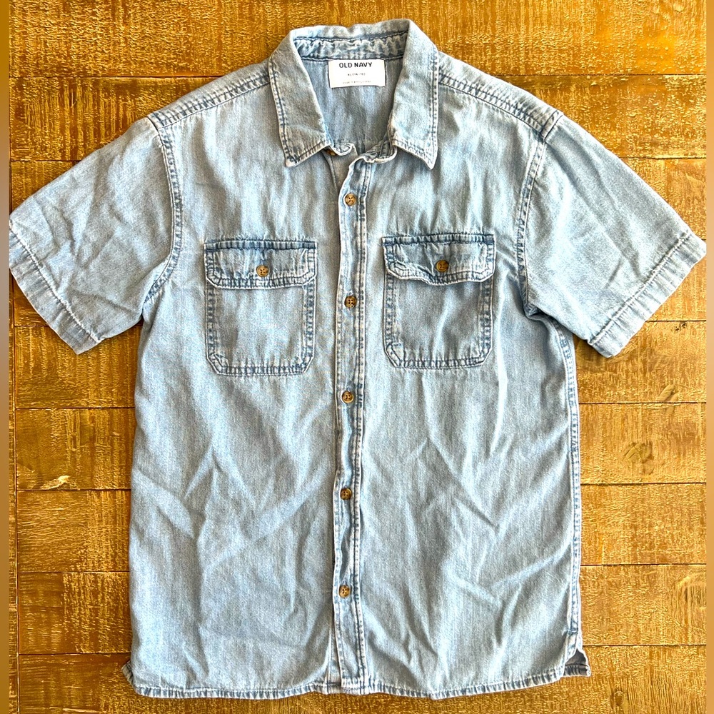 Blue Denim Boy’s Short Sleeve Button Up Shirt by Old Navy